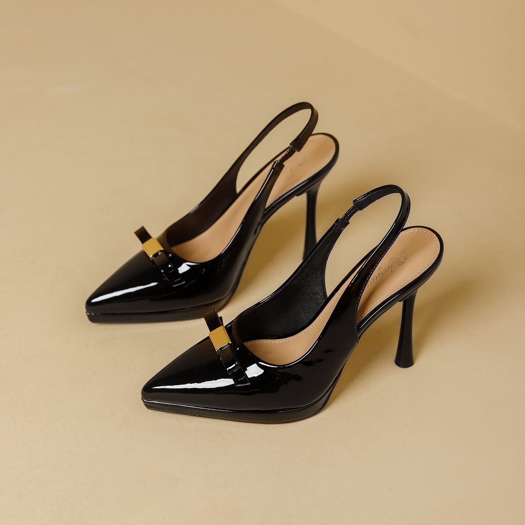 Damen Slingback-High-Heels mit glänzender Oberfläche und eleganter Schnalle R&B