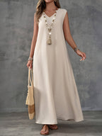 Damen Maxi-Strandkleid mit elegantem V-Ausschnitt und seitlichem Schlitz R&B
