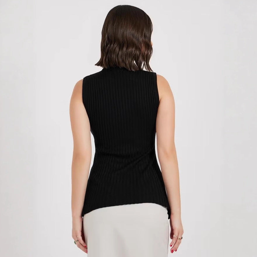 Damen Rollkragenpullover ohne Ärmel mit senkrechtem Rippenmuster R&B