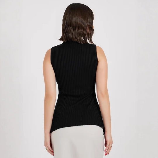 Damen Rollkragenpullover ohne Ärmel mit senkrechtem Rippenmuster R&B