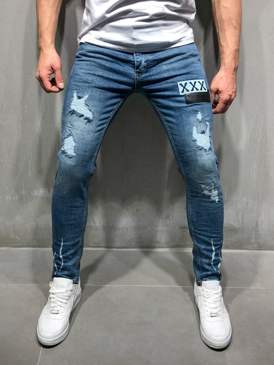 Herren Slim Fit Jeans mit modernen Destroyed-Effekten R&B
