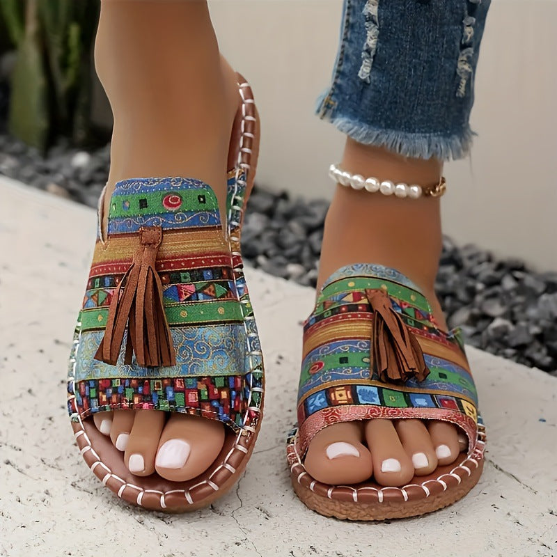 Damen Riemensandalen mit geflochtenem Muster und dekorativen Fransen R&B