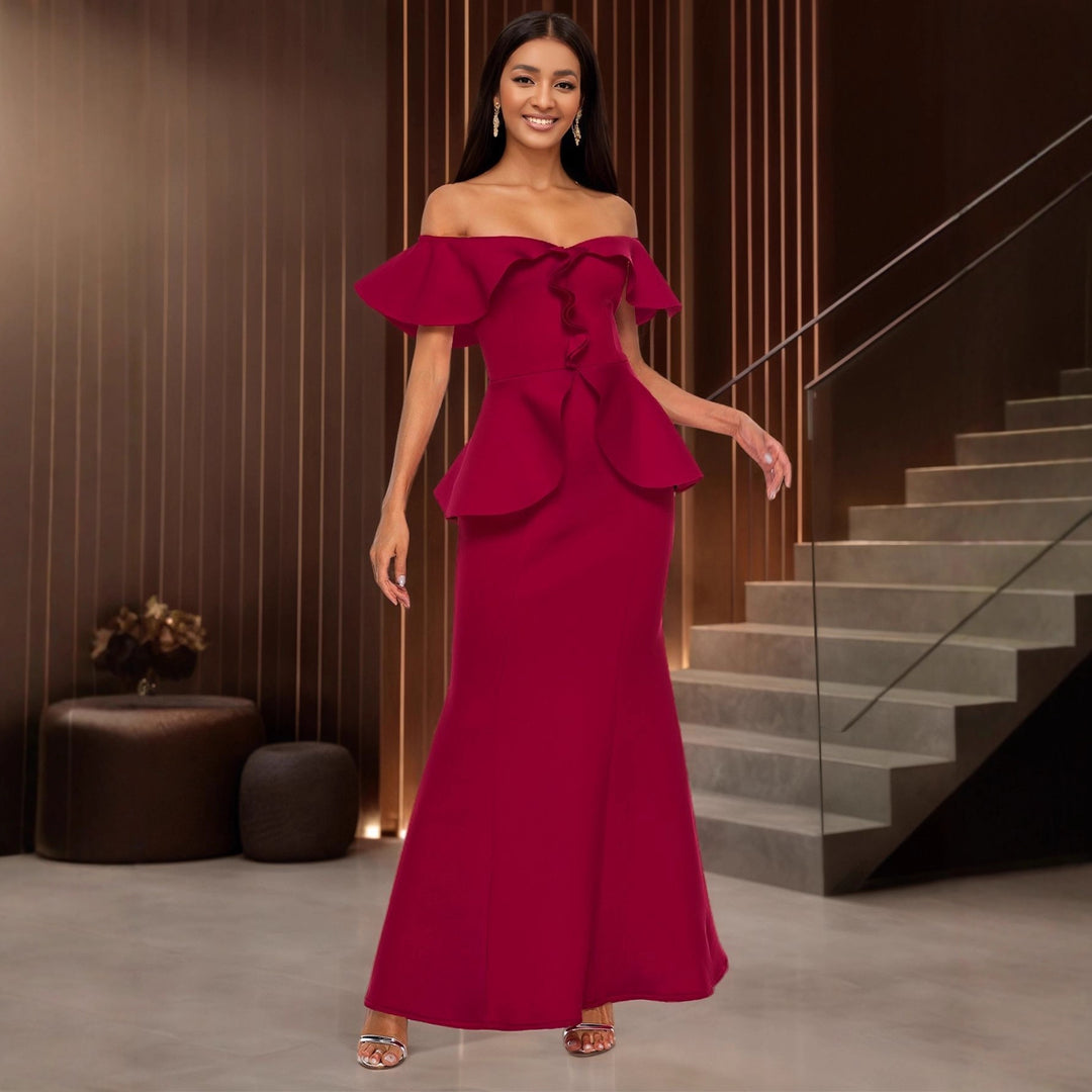 Damen Elegantes Abendkleid mit schulterfreien Rüschen R&B