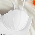 Damen Cropped Bikini-Oberteil mit Muschel-Design
