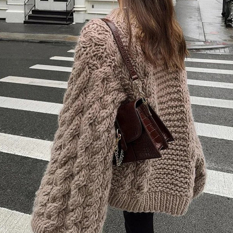 Damen Grobstrickpullover mit übergroßen Ärmeln R&B