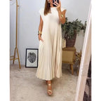 Damen Plissee Maxikleid mit praktischem Taschen und elegantem Schnitt R&B