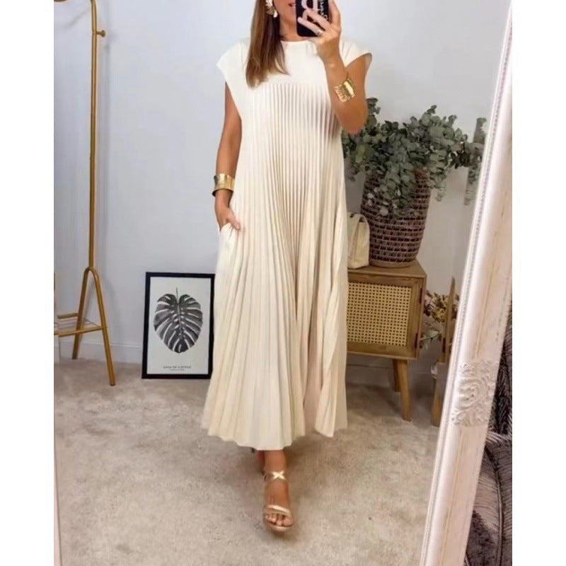 Damen Plissee Maxikleid mit praktischem Taschen und elegantem Schnitt R&B
