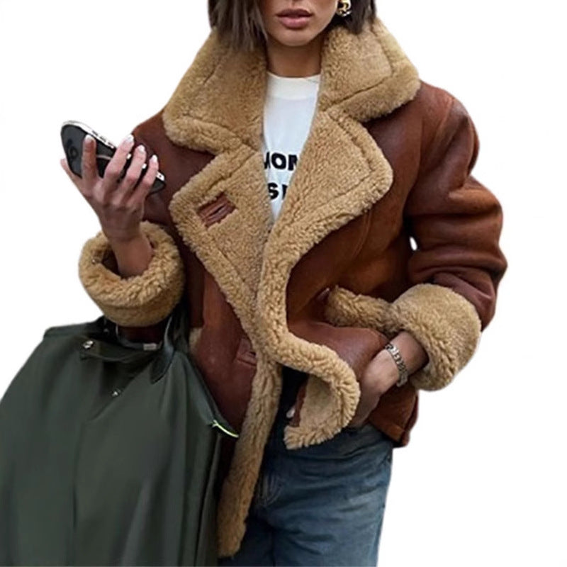Damen Lässige und modische Teddyjacke mit großem Kragen und weich gefüttertem InnenlR&Ben R&B