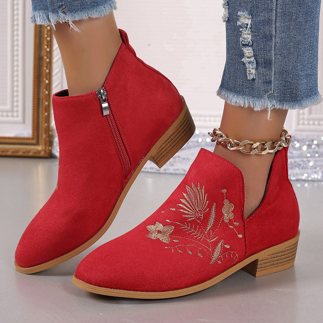 Damen Stiefeletten mit floralem Stickdesign und seitlichem Reißverschluss R&B
