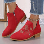 Damen Stiefeletten mit floralem Stickdesign und seitlichem Reißverschluss R&B