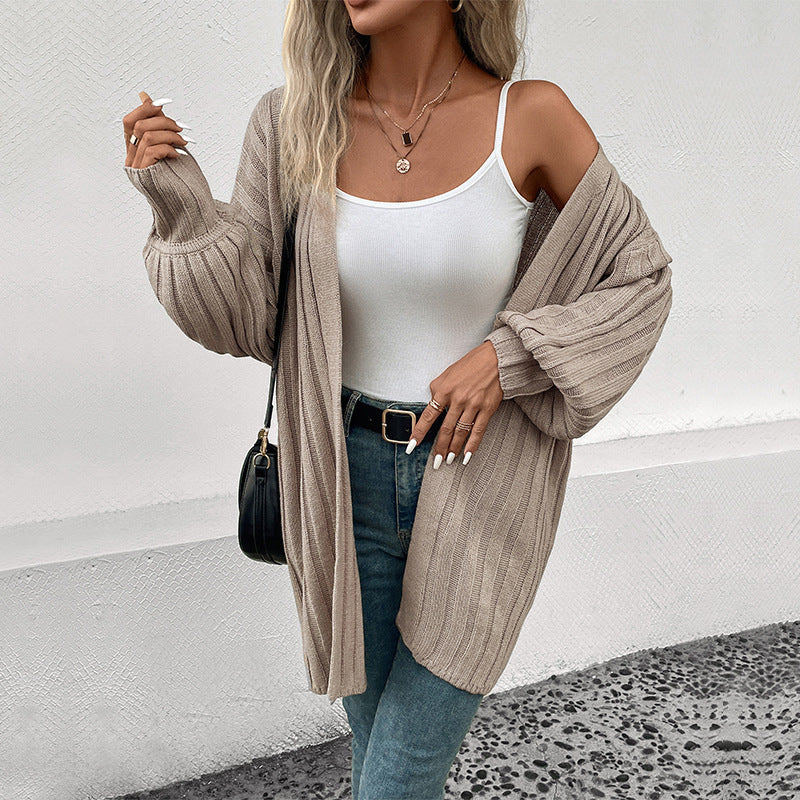 Damen Strickjacke mit tiefem V-Ausschnitt und lässigem Schnitt R&B