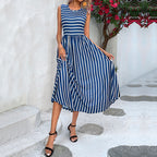 Damen Maxi-Kleid mit asymmetrischem Saum und angesagtem Streifenmuster R&B