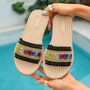 Damen Sommerliche Römersandalen mit dekorativem Blumendetail R&B