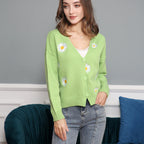 Damen Strickjacke mit floralem Design und Knopfverschluss R&B