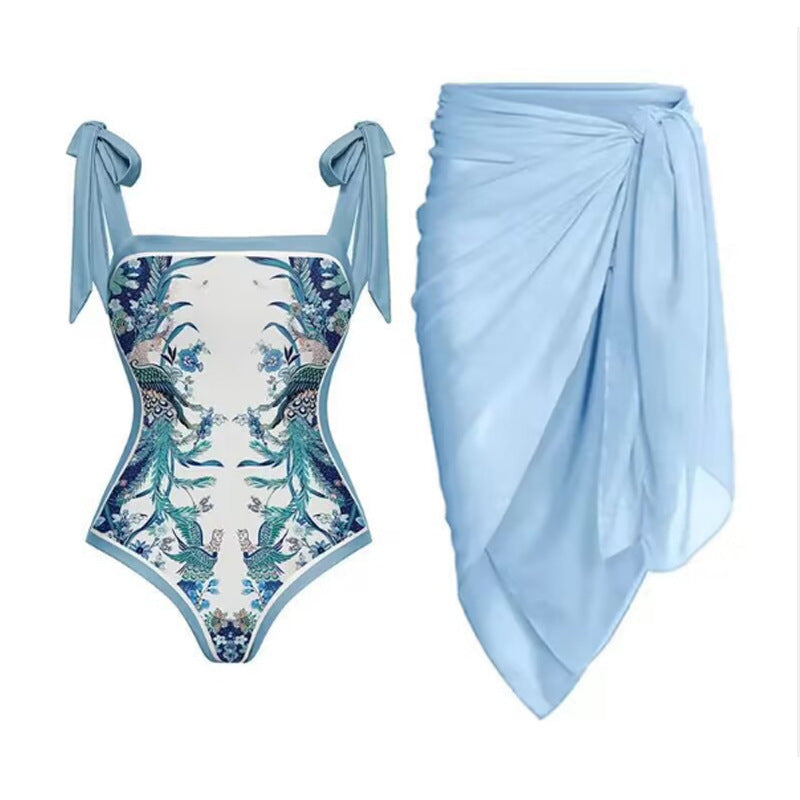 Damen Badeanzug-Set mit elegantem Floral-Design und passender Strandhose R&B