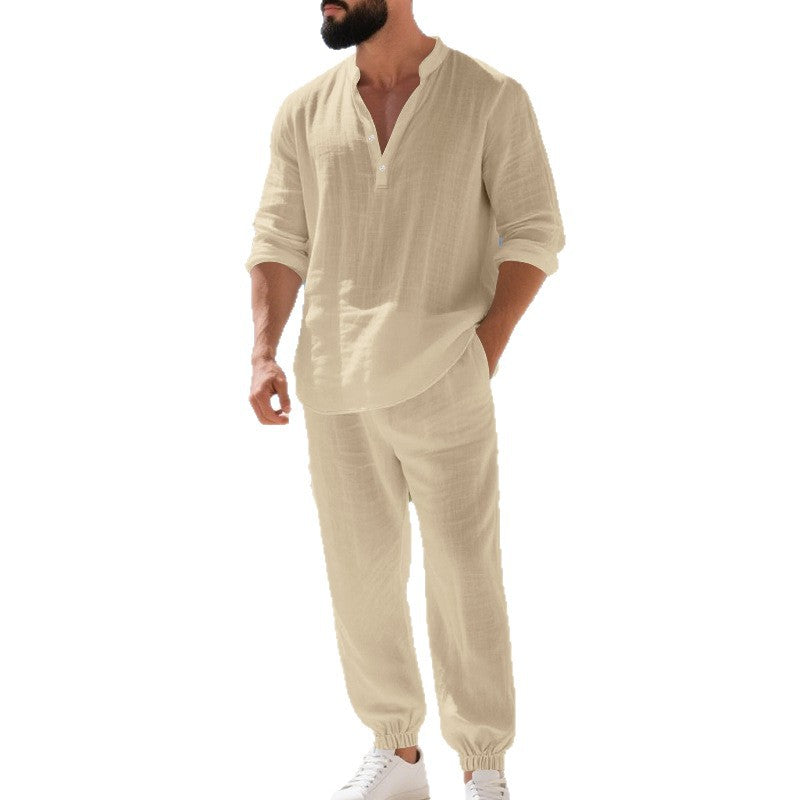 Herren lässiges langärmliges Oberteil mit Knopfleiste und entspannter Jogginghose R&B