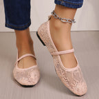 Damen Ballerinas mit filigranem Stickmuster und elastischem Riemen R&B