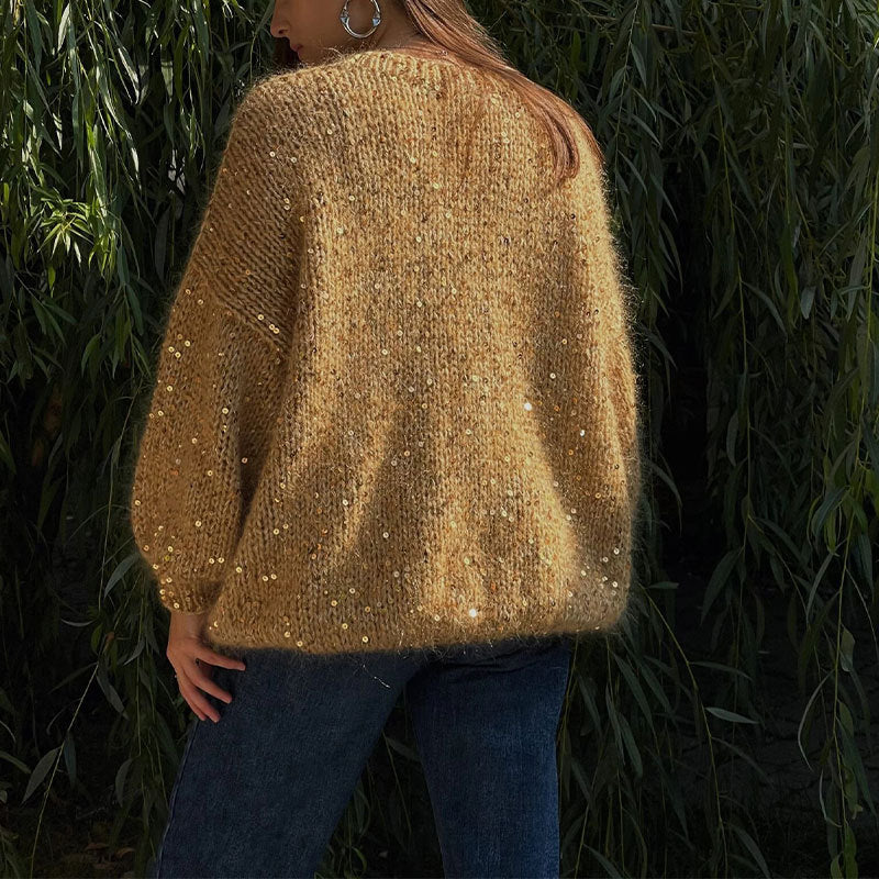 Damen Glitzernder Strickpullover mit Puffärmeln R&B