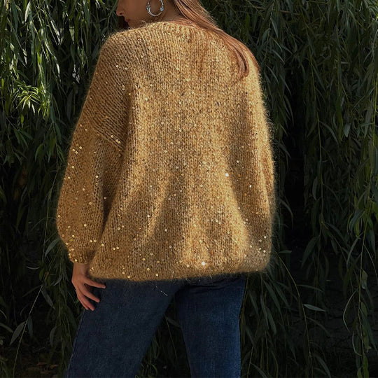 Damen Glitzernder Strickpullover mit Puffärmeln R&B