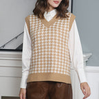 Damen ärmellose Strickweste mit modernem Hahnentrittmuster R&B