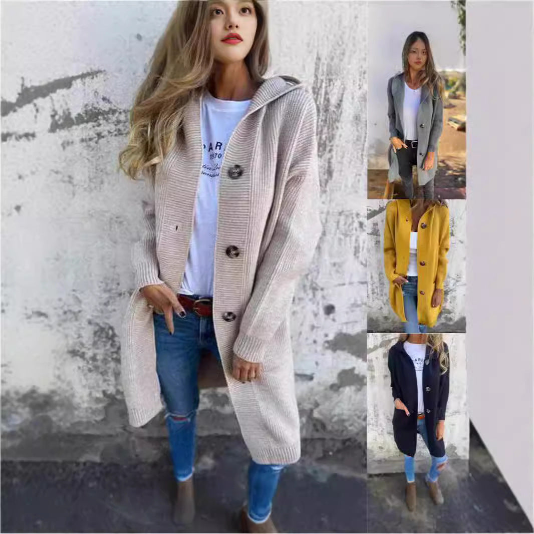 Damen Lange Strickjacke mit hochwertiger Rippstruktur und eleganten Knöpfen