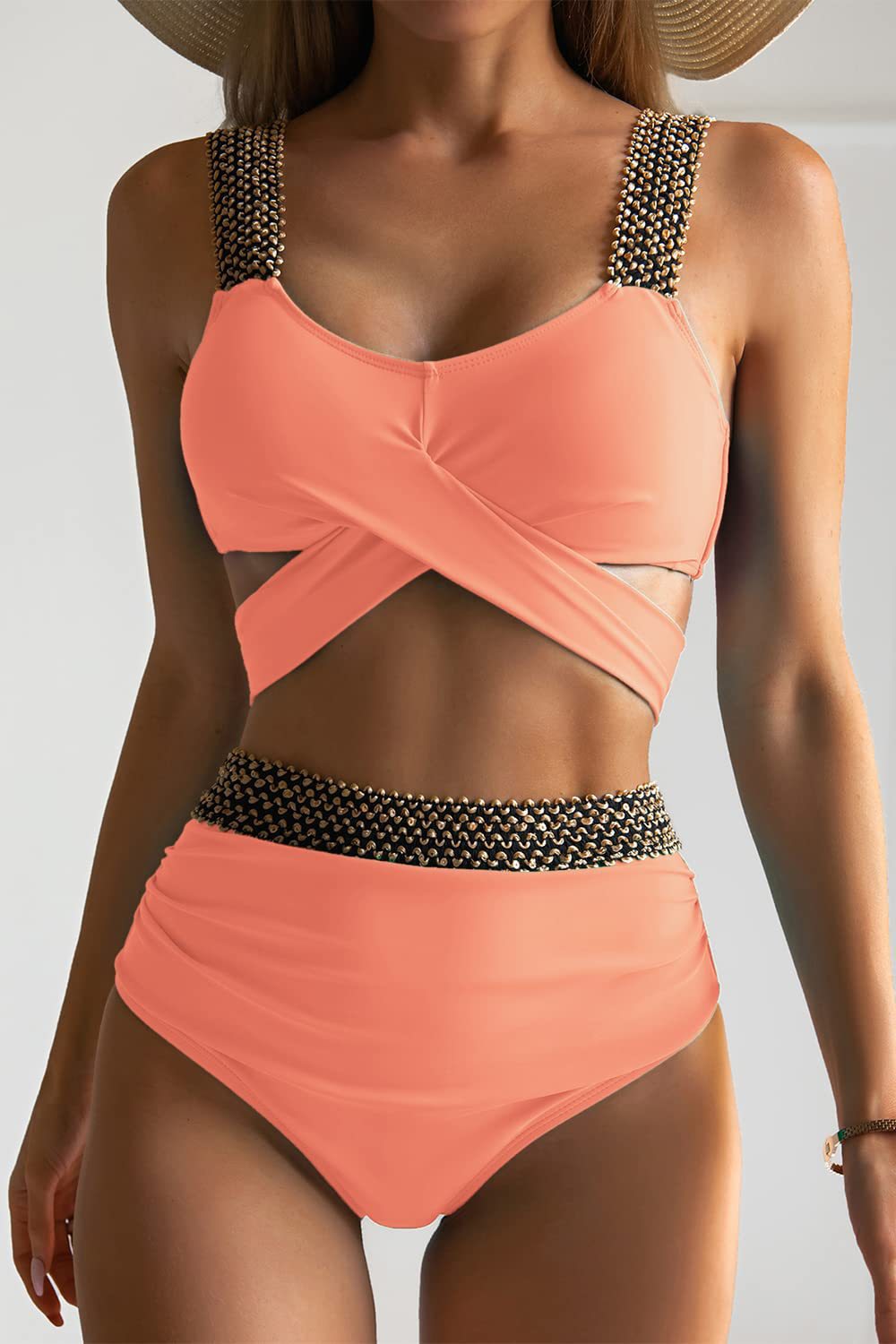 Damen Hochtailliertes Bikini-Set mit stilvollem Wickel-Oberteil R&B