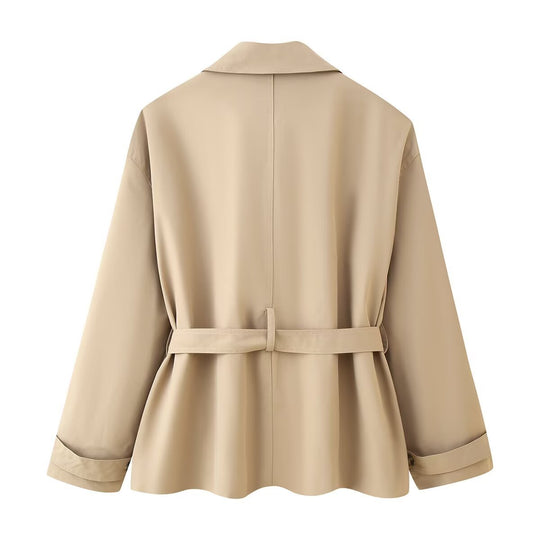 Damen modische Übergangsjacke mit Taillengürtel und funktionalen Knöpfen R&B
