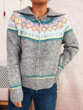 Damen Strickjacke mit buntem Muster und hochwertigem Reißverschluss R&B