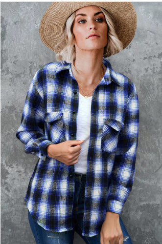 Damen Gestreifte Flanell-Bluse mit zwei Brusttaschen R&B