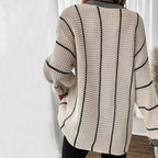 R&B | Pullover - Damen Winter Gestreifter V-Ausschnitt Strickpullover