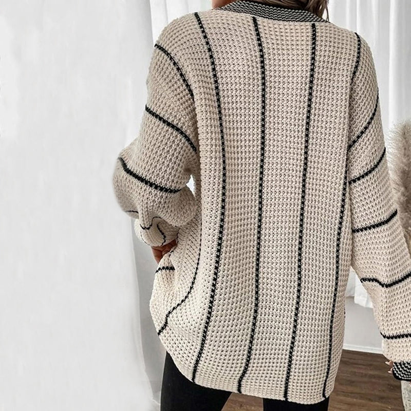 R&B | Pullover - Damen Winter Gestreifter V-Ausschnitt Strickpullover
