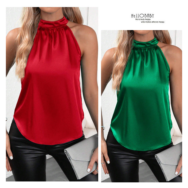 Damen modisches Top mit hohem Kragen und schimmerndem Satin-Finish R&B