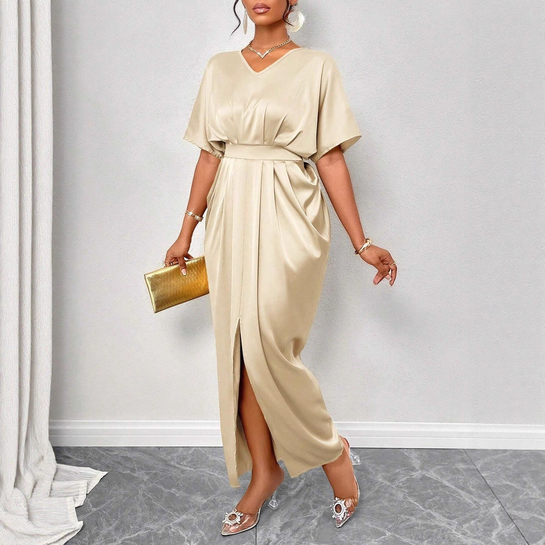 Damen Midikleid mit elegantem V-Ausschnitt und seitlichem Schlitz R&B