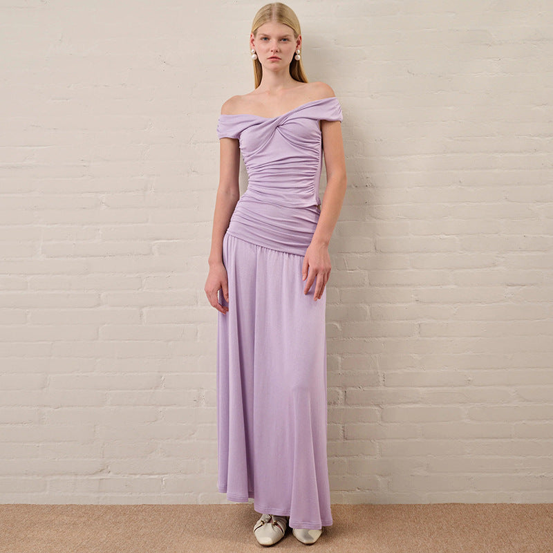 Damen Langarm-Maxikleid mit drapierten Details R&B