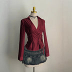 Damen Elegantes Wickeloberteil mit feinen Rüschendetails R&B