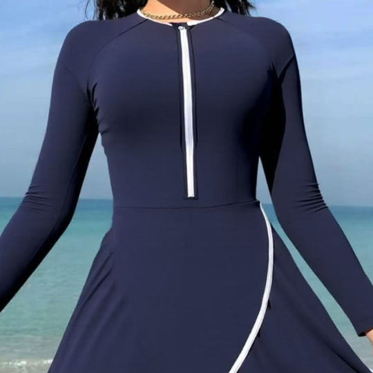 Damen modischer Schwimmanzug mit Wickeldesign und langem Arm R&B