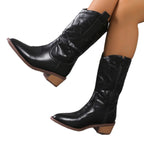 Damen Cowboy-Stiefel mit kunstvollem Stickdesign und modischem Glanz R&B