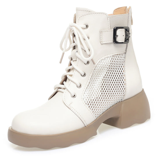 Damen Modische Schnürstiefeletten mit atmungsaktivem Netzdesign und komfortablem Blockabsatz R&B