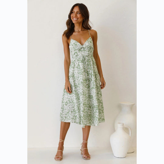 Damen Midikleid mit Floralem Muster und Verstellbaren Spaghettiträgern R&B