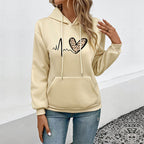 Damen Kapuzenpullover mit Herz- und EKG-Motiv