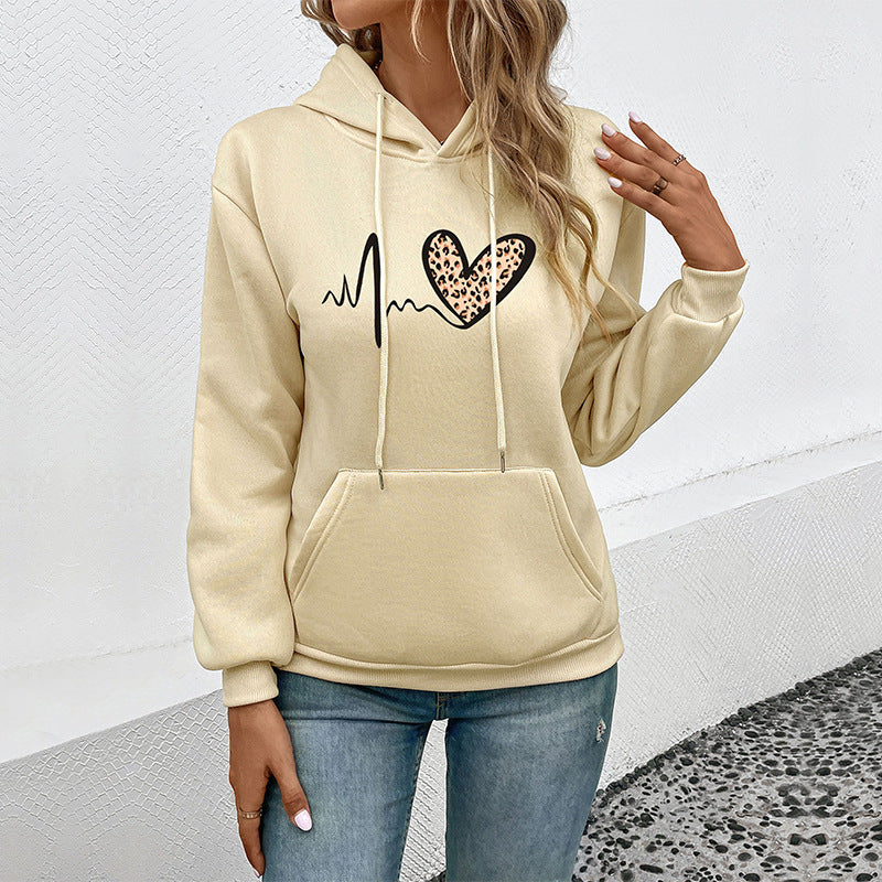 Damen Kapuzenpullover mit Herz- und EKG-Motiv