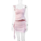 Damen Rüschendes Mini-Kleid mit verstellbaren Spaghetti-Trägern und figurformendem Schnitt