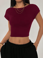 Damen Crop-Top mit breitem Ausschnitt und körperbetontem Schnitt R&B