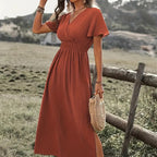 Damen Maxikleid mit fließendem Schnitt und Wickeldetails R&B
