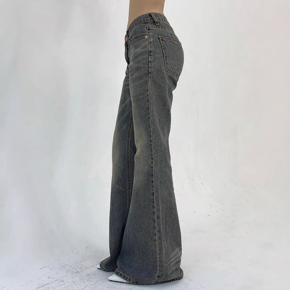 Damen Hochtaillierte Flared Jeans im Vintage-Look mit ausgestelltem Bein R&B