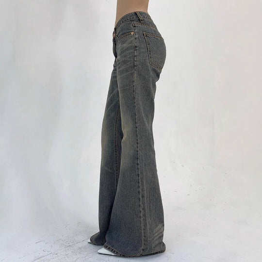 Damen Hochtaillierte Flared Jeans im Vintage-Look mit ausgestelltem Bein R&B