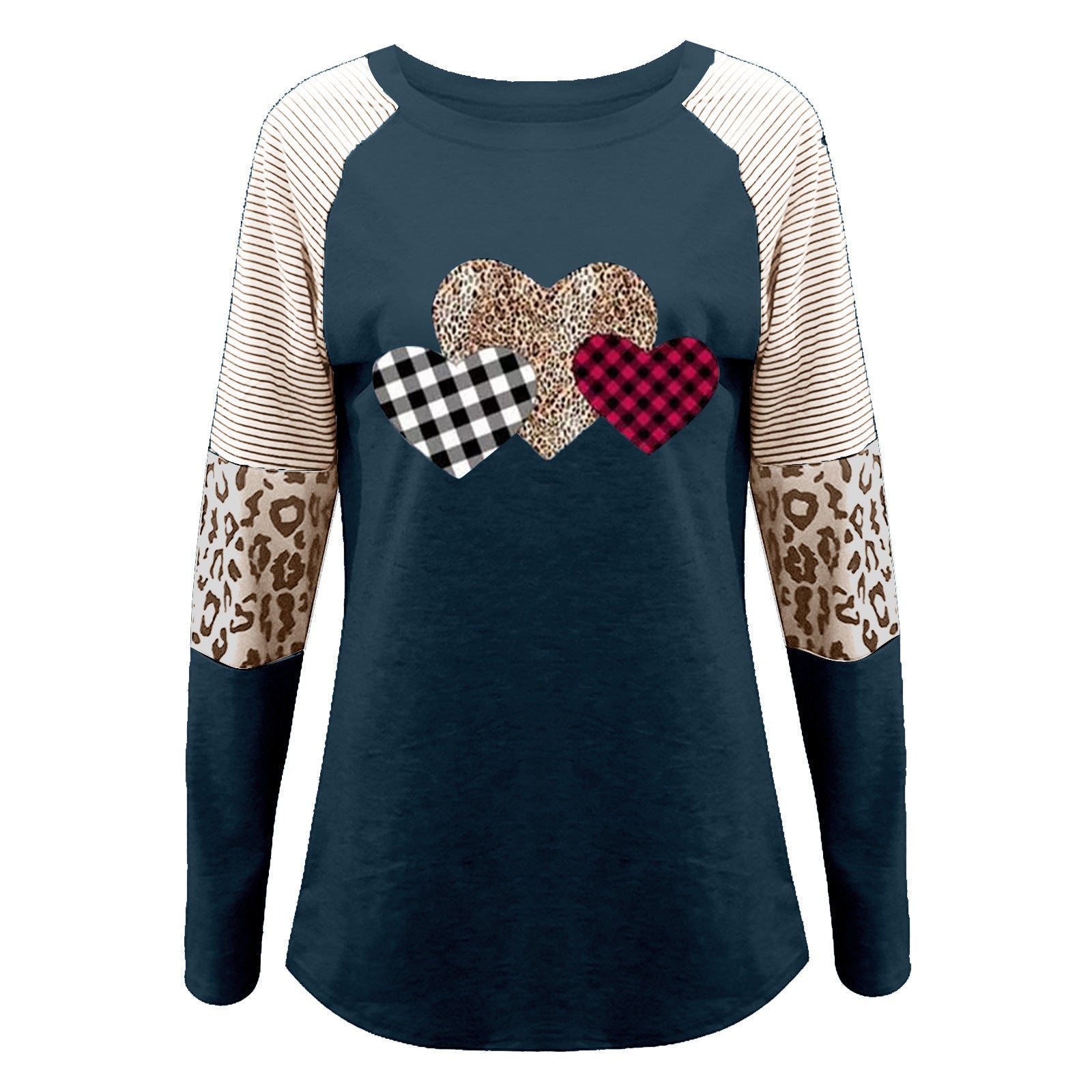 Damen Lässiges Langarmshirt mit Herzmuster und strukturiertem Design R&B