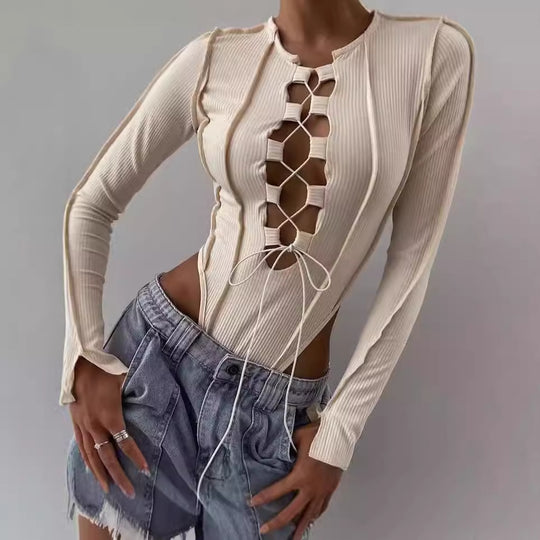 Damenstylisches Langarm-Bodysuit R&B