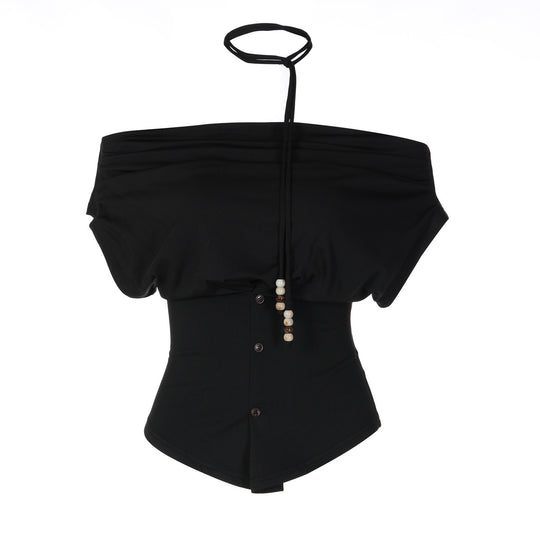 Damen Off-Shoulder Blusenshirt mit dekorativem Kordelzug R&B