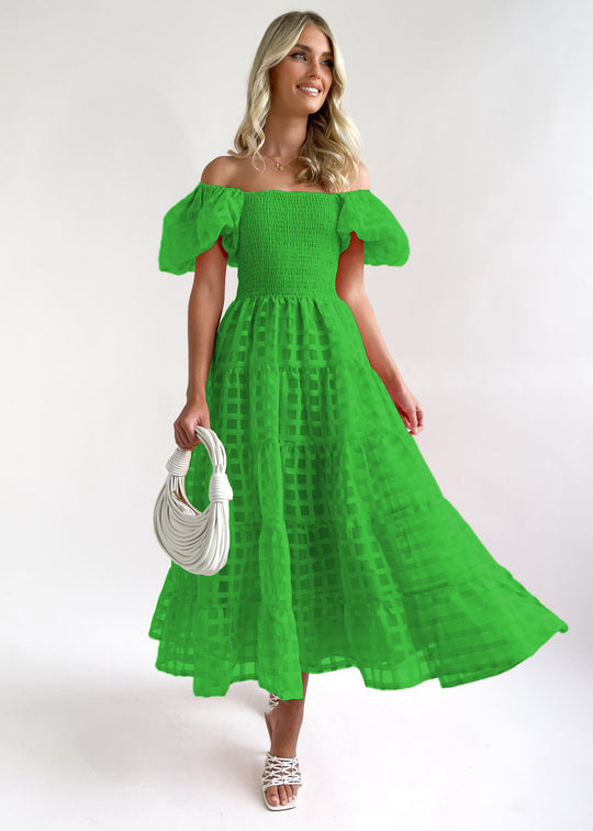 Damen Sommerliches Maxikleid mit voluminösen Puffärmeln und elastischem Taillenbereich R&B